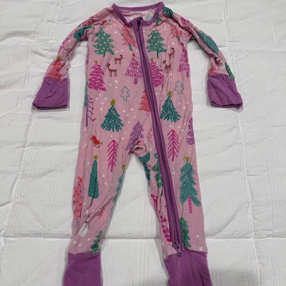 Little Sleepies Pink and Purple Tree Print Footie